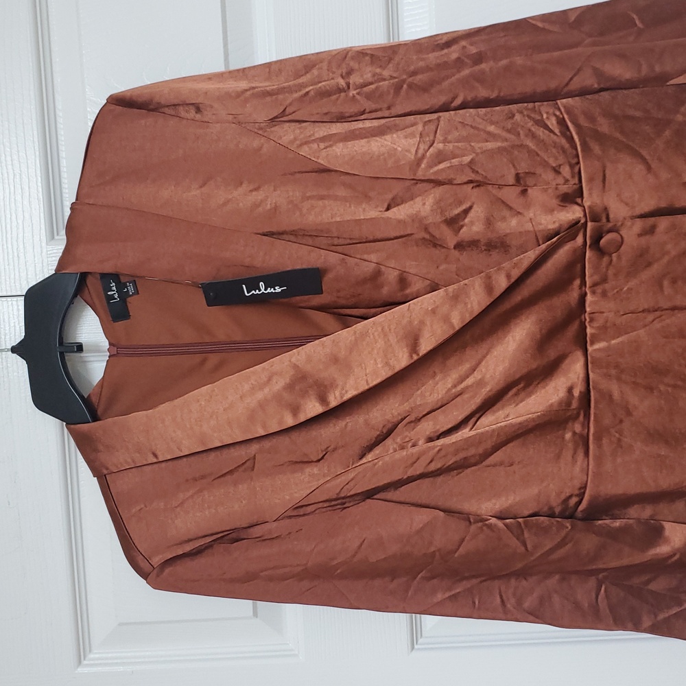 Lulus Satin Skort Romper/Bronze - Picture 5 of 16